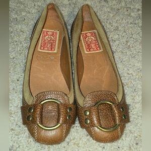 Lucky Brand Leather Ballet Flats Shoes Brown Womens Size 6 Gold Buckle